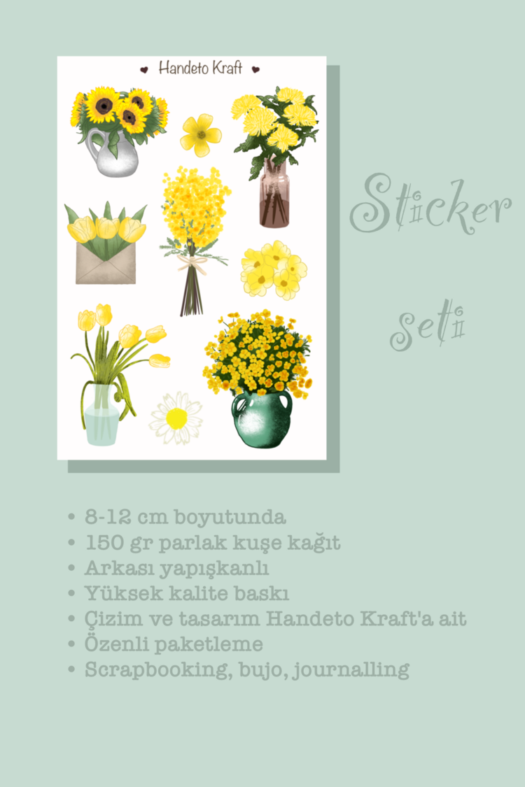 Sarı çiçek temalı sticker seti