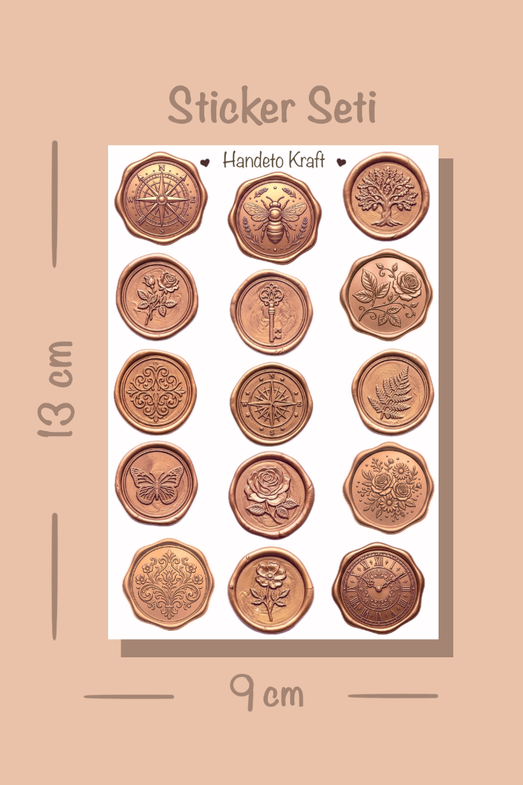 4'lü Mum Mühür Görünümlü Rose Gold Desen Sticker Seti Bullet Journal Scrapbook Paketleme