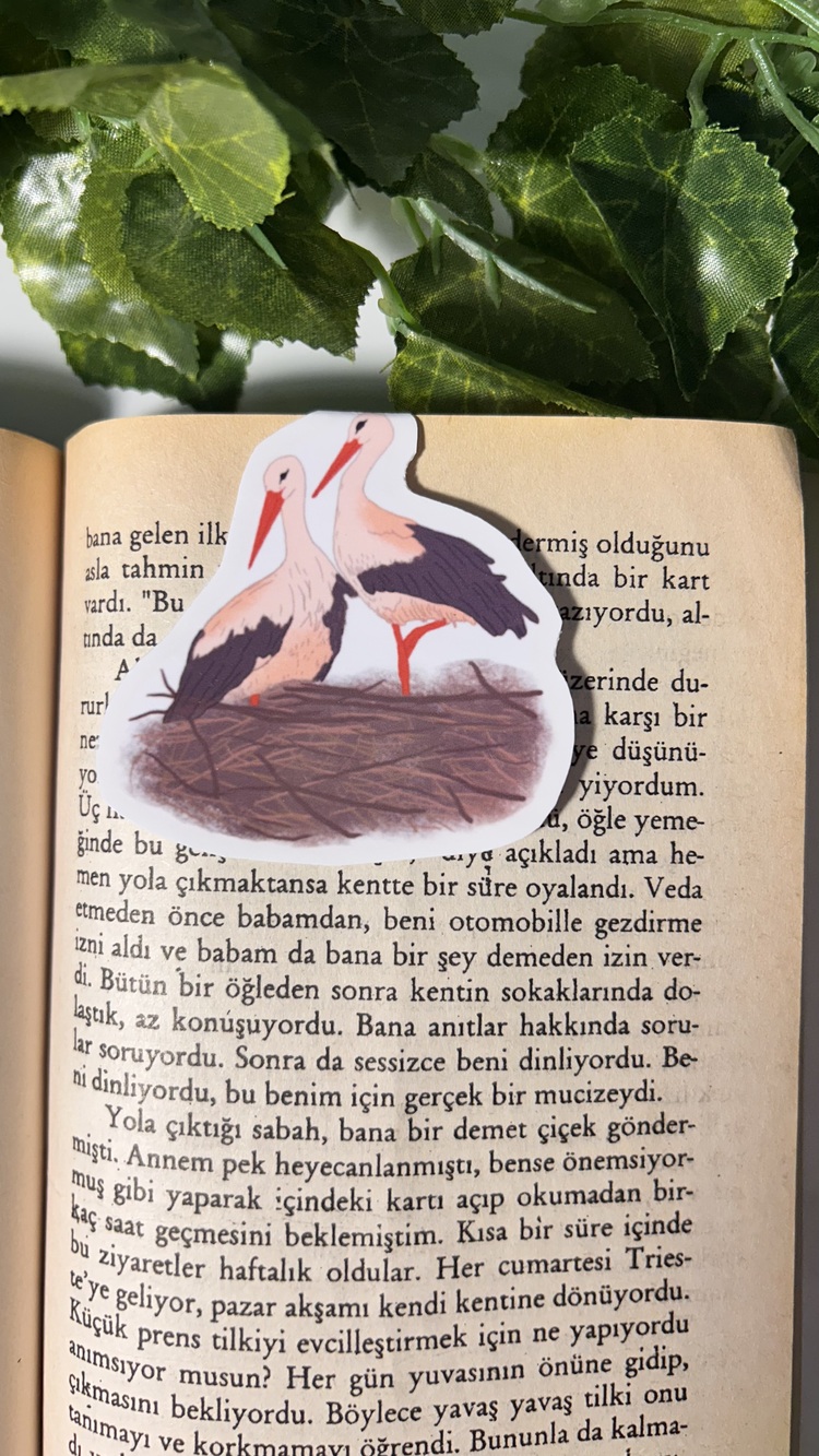 Leylek temalı mıknatıslı kitap ayracı