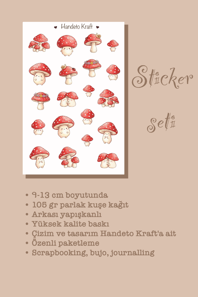 Mantar Temalı Sticker Seti Çıkartma Scrapbook Bullet Journal Etiket Ajanda