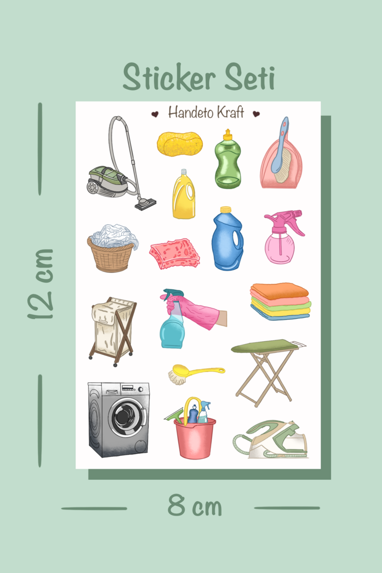 Temizlik Sticker Seti, Planner Etiket, Çıkartma, Scrapbook, Journal Sticker