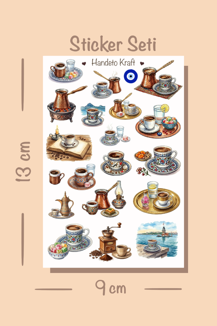 4'lü Çay ve Kahve Sticker Seti, Türk Kahvesi Sticker, Journal Sticker