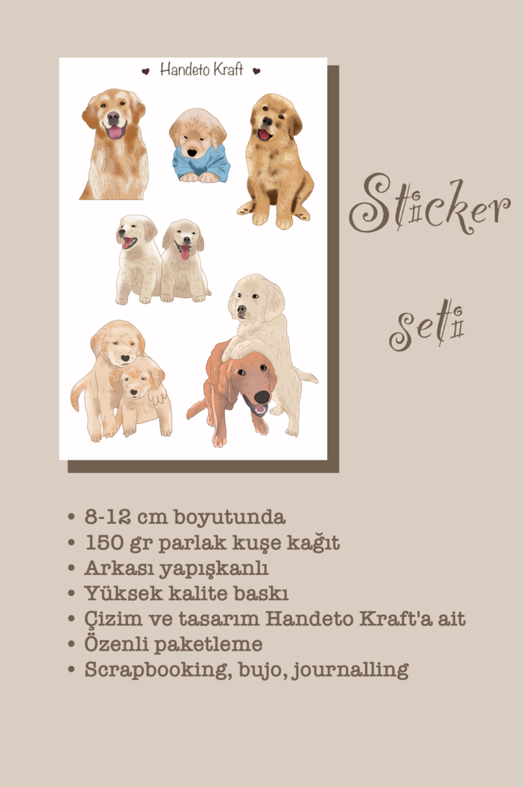 Köpek temalı Sticker Seti, 8x12 cm, çıkartma, bullet journal, scrapbook, kolaj, etiket