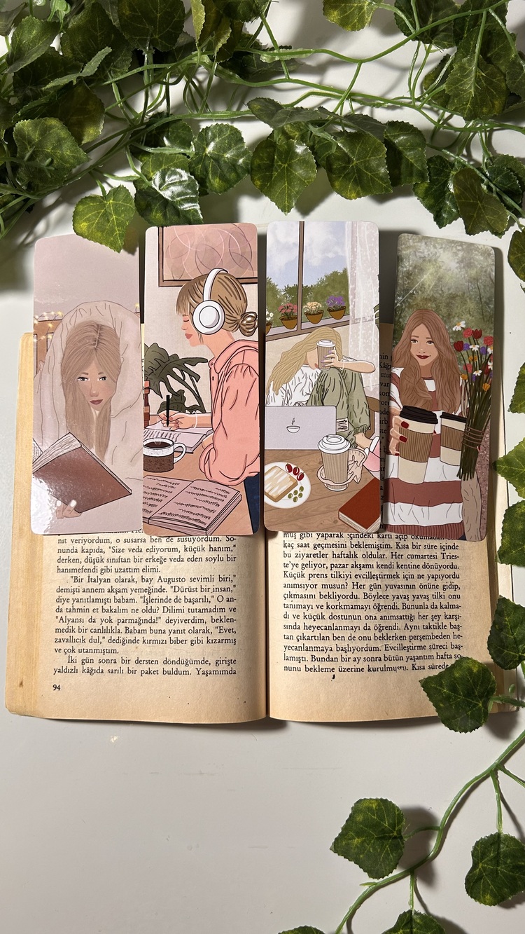 Çoklu kitap ayracı, 4 adet, El yapımı, uzun sarı saç