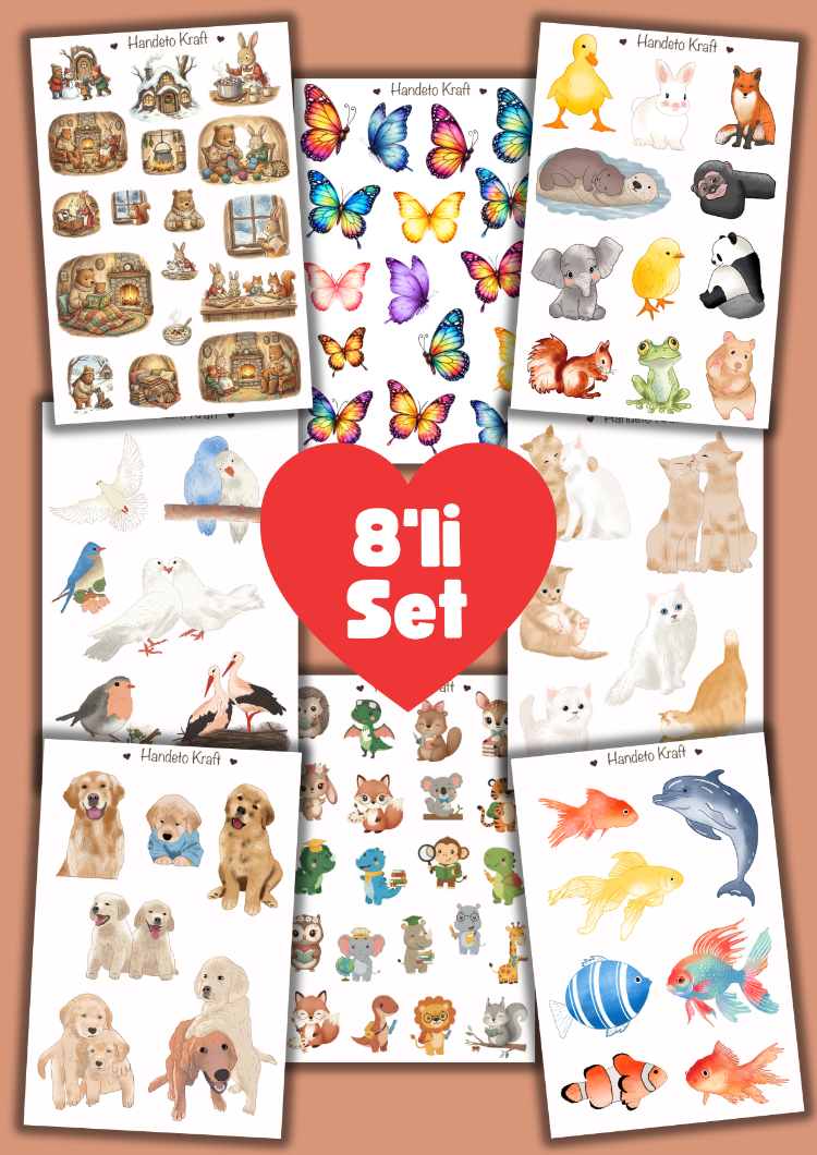 Sevimli Hayvanlar temalı çoklu Sticker, 8li sticker, 9x13 cm