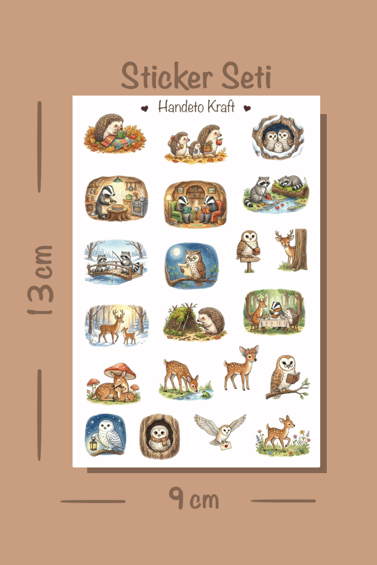 4'lü Cozy Animal Sticker Seti, Planner Etiket, Çıkartma, Çoklu Sticker, Journal Sticker