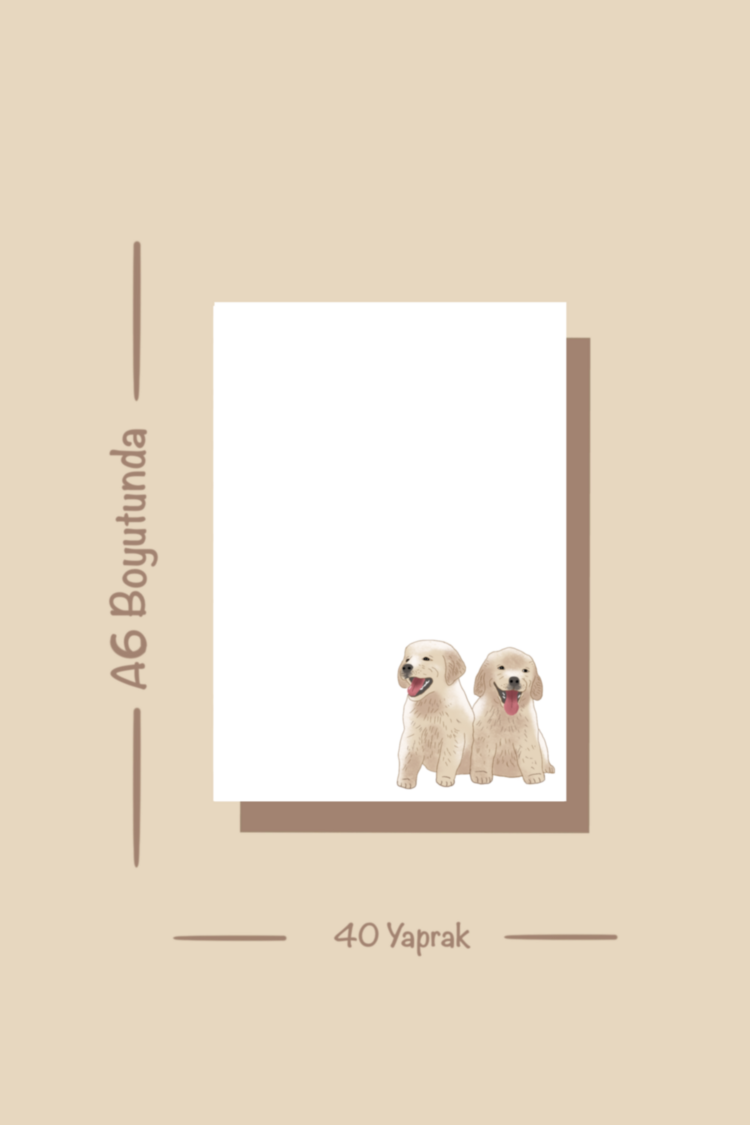 Köpek temalı notepad /Çek kopar not defteri, A6 boyutu, 40 sf., Tutkalla birleştirilmiştir.