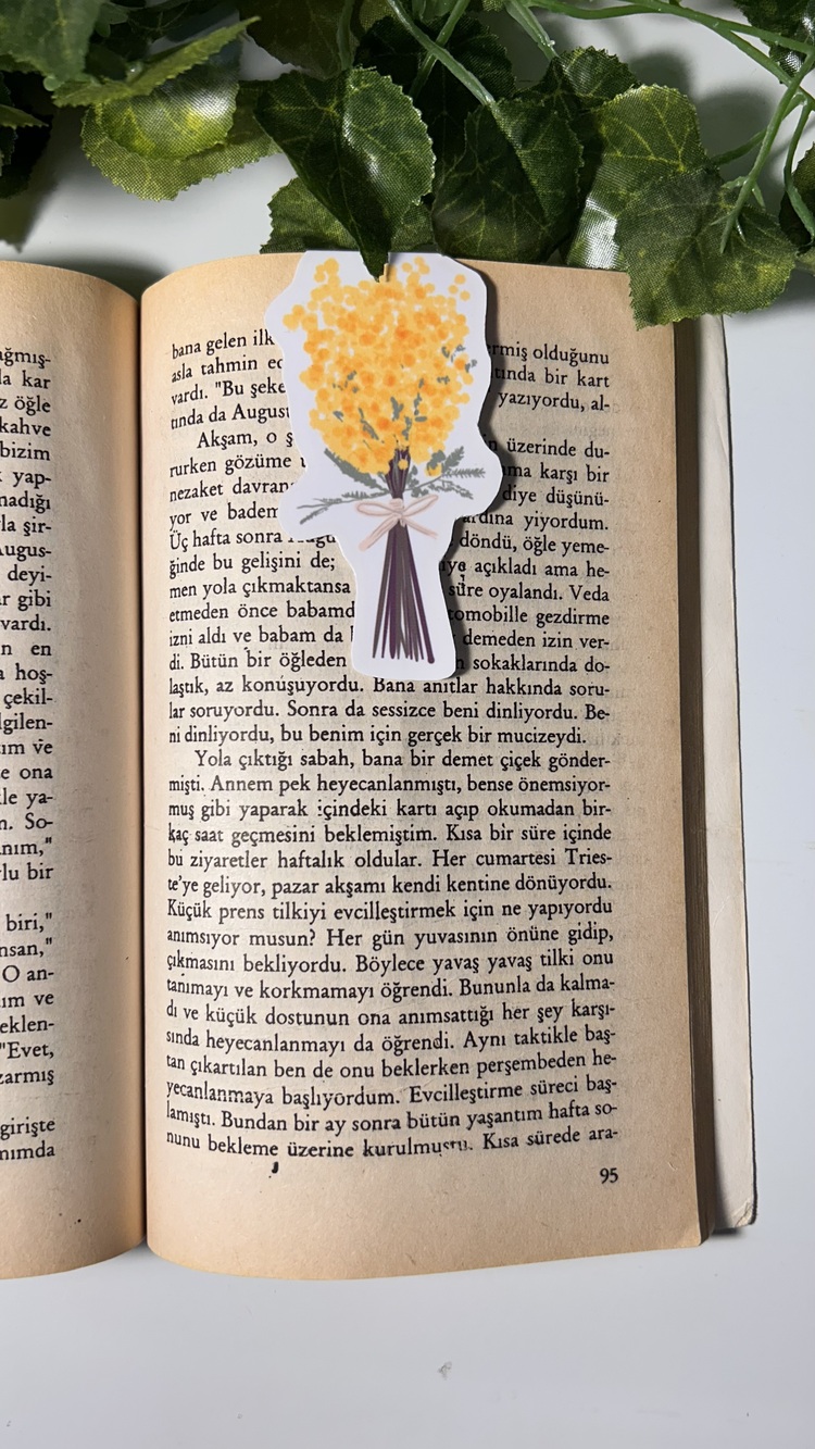 Mimoza temalı mıknatıslı kitap ayracı