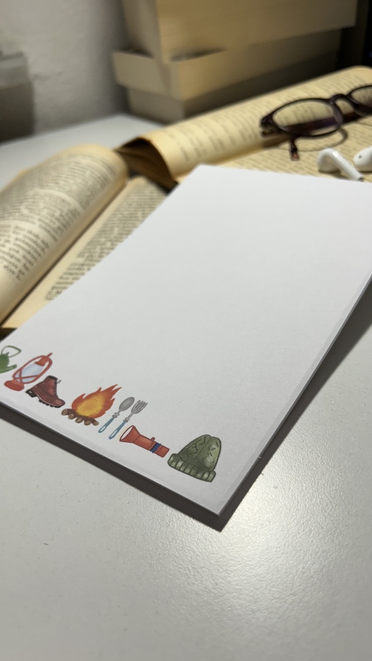 Kamp Temalı Notepad Çek Kopar Defter, Tutkallı Bloknot, A5, Çizgisiz Defter
