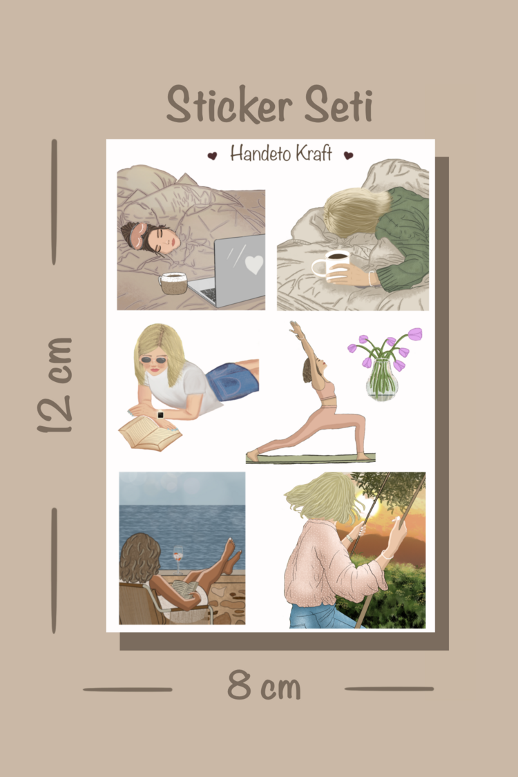 Mod temalı 4lü Çoklu Sticker Seti, 8x12 cm, çıkartma, bullet journal, scrapbook, kolaj, etiket