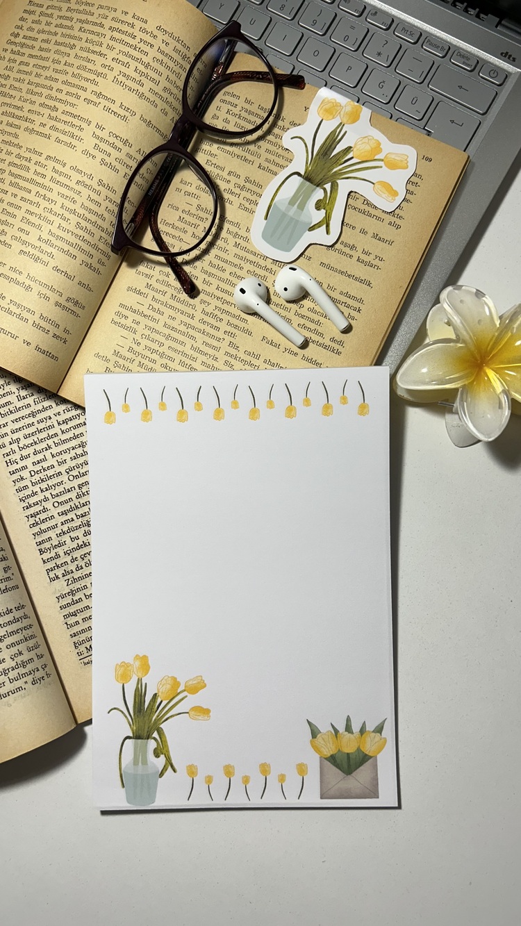 Sarı lale temalı notepad /Çek kopar not defteri