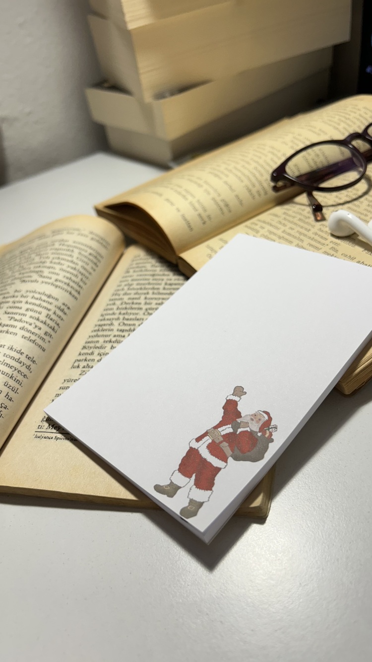 Noel baba temalı notepad /Çek kopar not defteri, A6 boyutu, 40 sf., Tutkalla birleştirilmiştir.