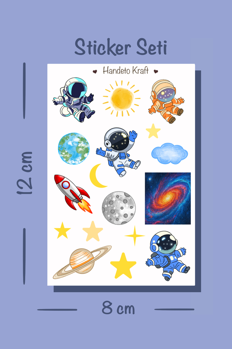 Astronot ve uzay sticker, Planner Etiket, Çıkartma, Scrapbook, Journal Sticker, Stikır, Stiker