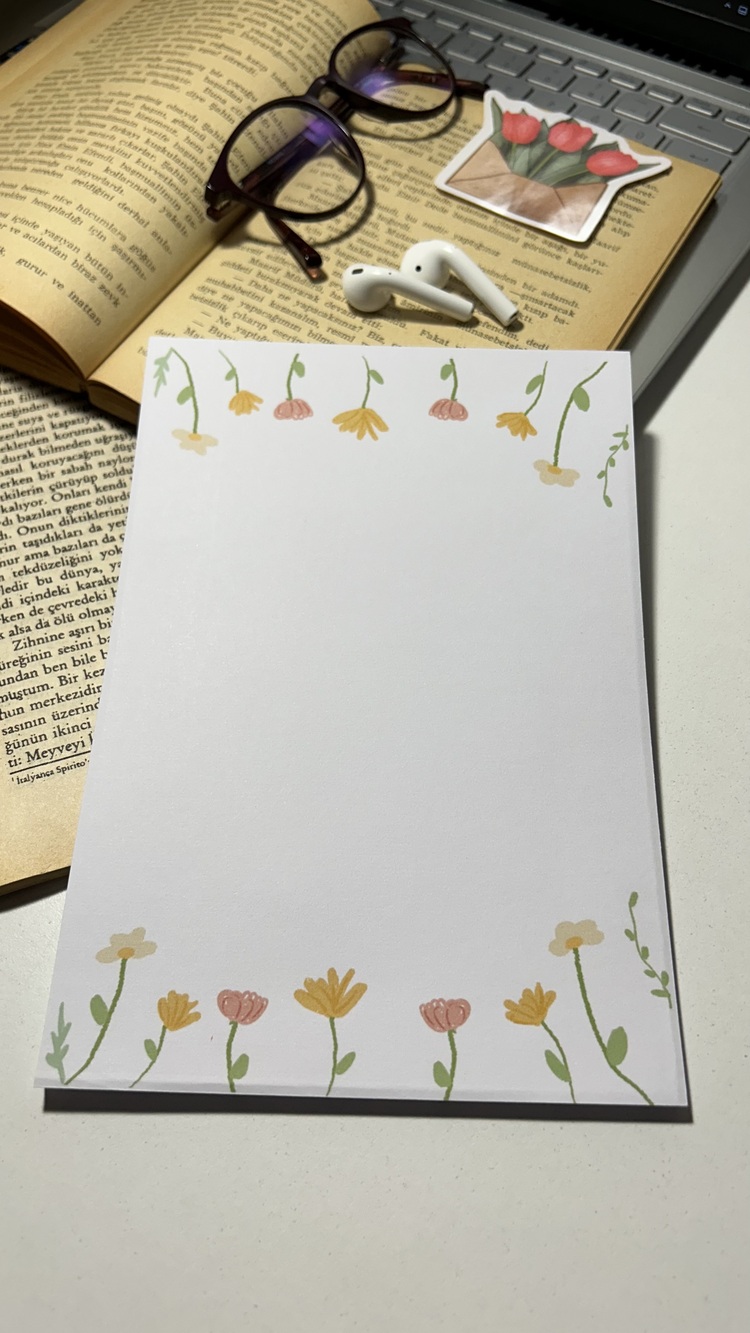 Renkli çiçekler temalı notepad/memopad