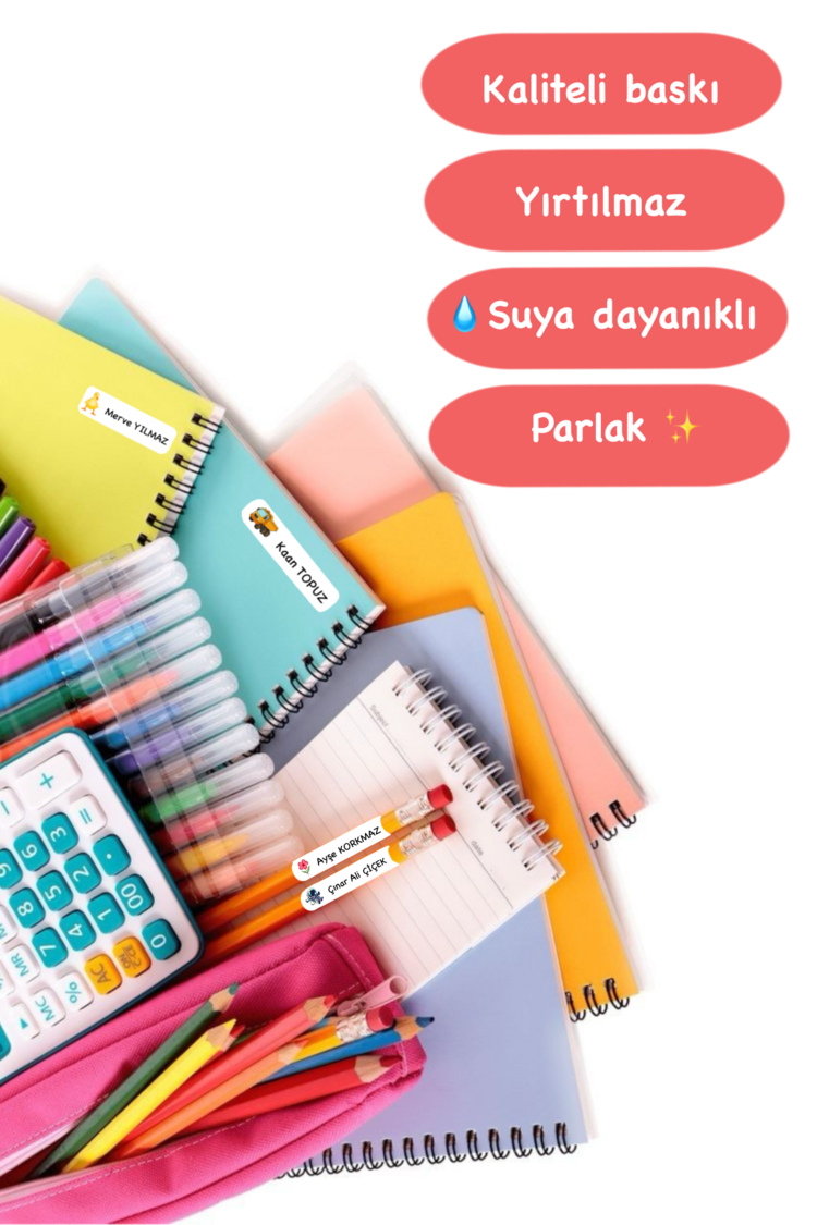 72 Adet Hayvan Temalı Kişiye Özel Okul Etiketi İsim Yazılabilen Etiket Kalem Defter Etiket 2