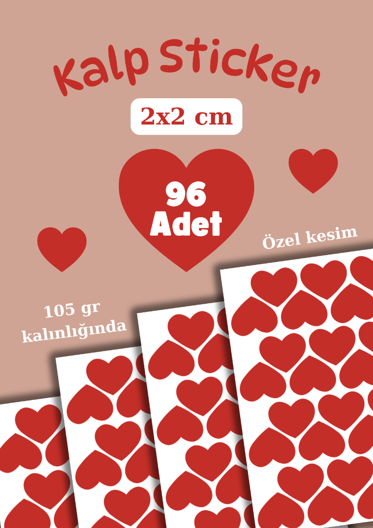 96 Adet Kırmızı Kalpli Sticker Seti Kalp Etiket Çıkartma Scrapbook Kırmızı Kalp Sticker