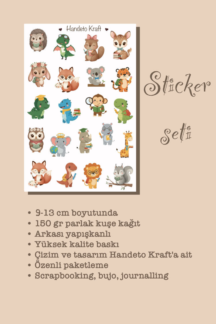 Tatlı Hayvanlar Temalı Sticker Seti Çıkartma Scrapbook Bullet Journal Etiket Ajanda
