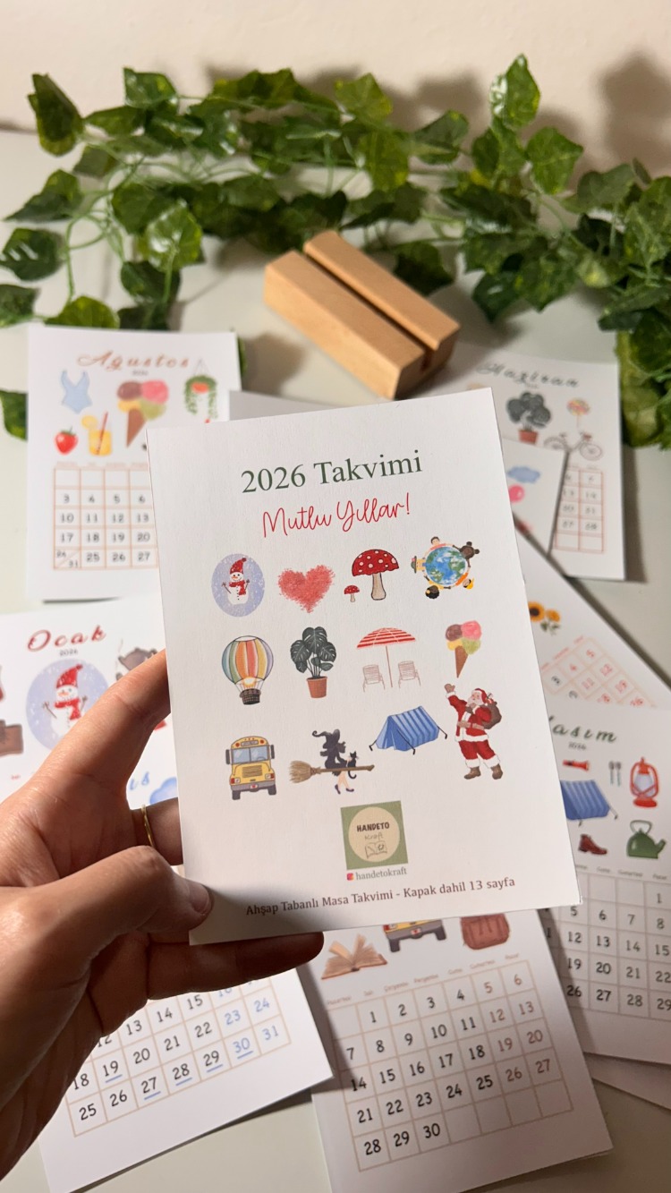 2026 takvim, ahşap tabanlı masa takvimi, 2026 masa takvimi, ahşap tabanlıklı takvim
