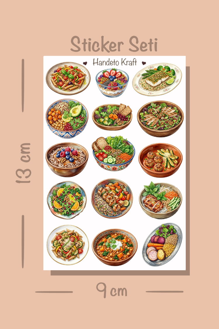 8'lü Sağlıklı Yemekler ve Diyet Sticker Seti, Planner Etiket, Çıkartma, Ajanda Sticker