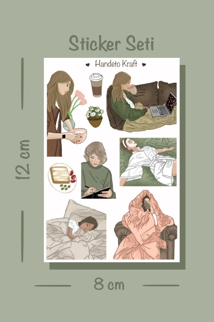 Mod ve bakım temalı Çoklu Sticker, 8li sticker, 9x13 cm,
