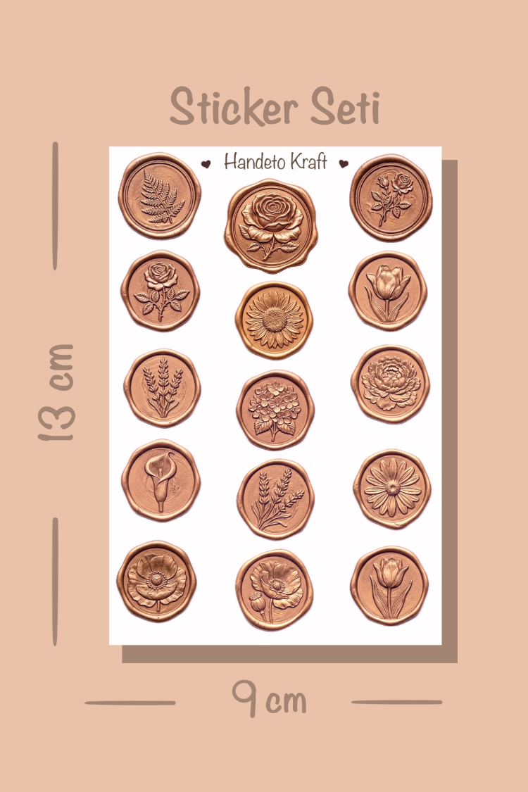 4'lü Mum Mühür Görünümlü Rose Gold Desen Sticker Seti Bullet Journal Scrapbook Paketleme