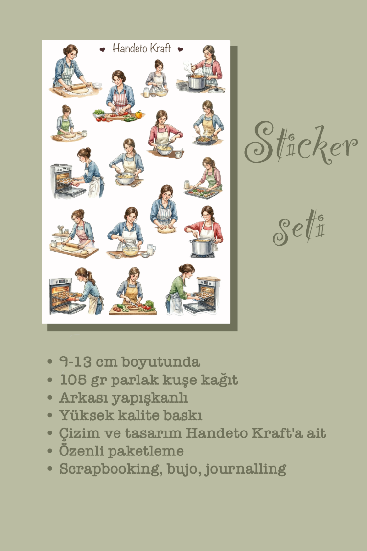 Mutfak ve Yemek Pişirme Temalı Sticker Seti Çıkartma Scrapbook Bullet Journal