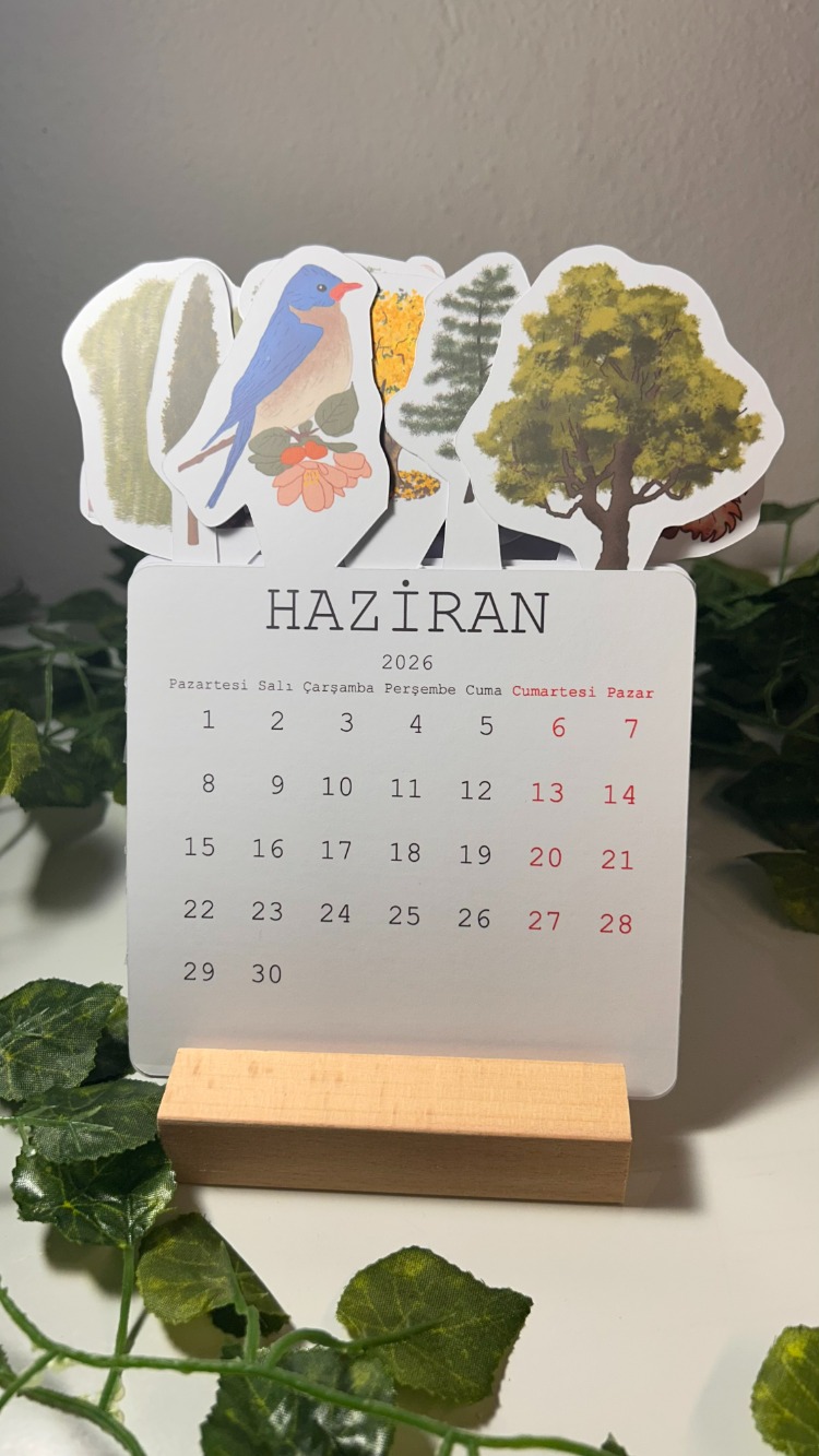 Orman Temalı Ahşap Ayaklı Özel Tasarım Takvim 2026 Takvim Masa Takvimi Yılbaşı