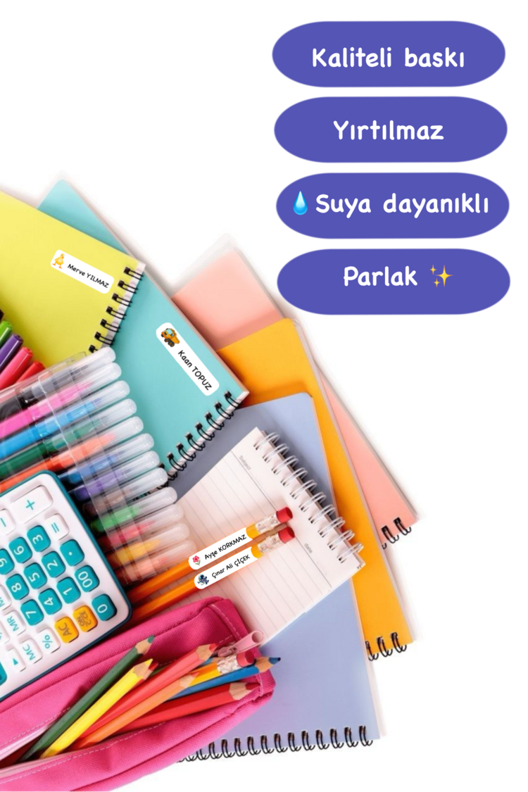 72 Adet Astronot Temalı Kişiye Özel Okul Etiketi İsim Yazılabilen Etiket Kalem Defter Etiket
