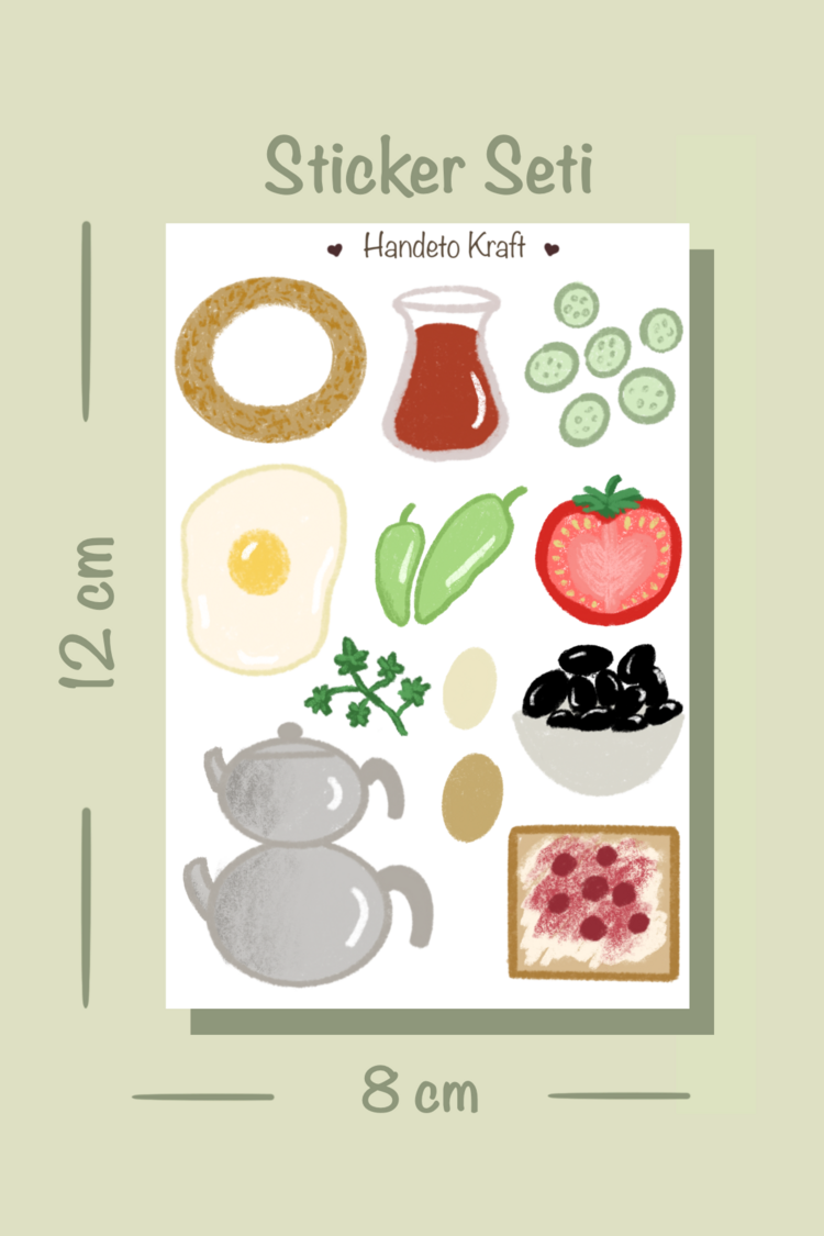 Yiyecek temalı 4lü Çoklu Sticker Seti, 8x12 cm, çıkartma, bullet journal, scrapbook, etiket