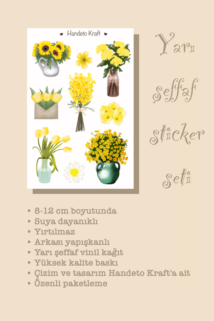 Bitki Çoklu Sticker Seti, 4lü sticker, Yarı şeffaf sticker, 8x12 cm, çıkartma, kola