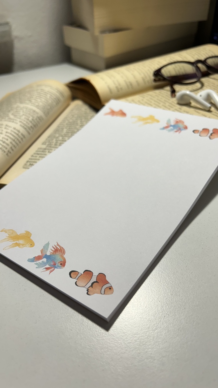 Balık temalı notepad /Çek kopar not defteri, A5 boyutu, 40 sf., Tutkalla birleştirilmiştir.