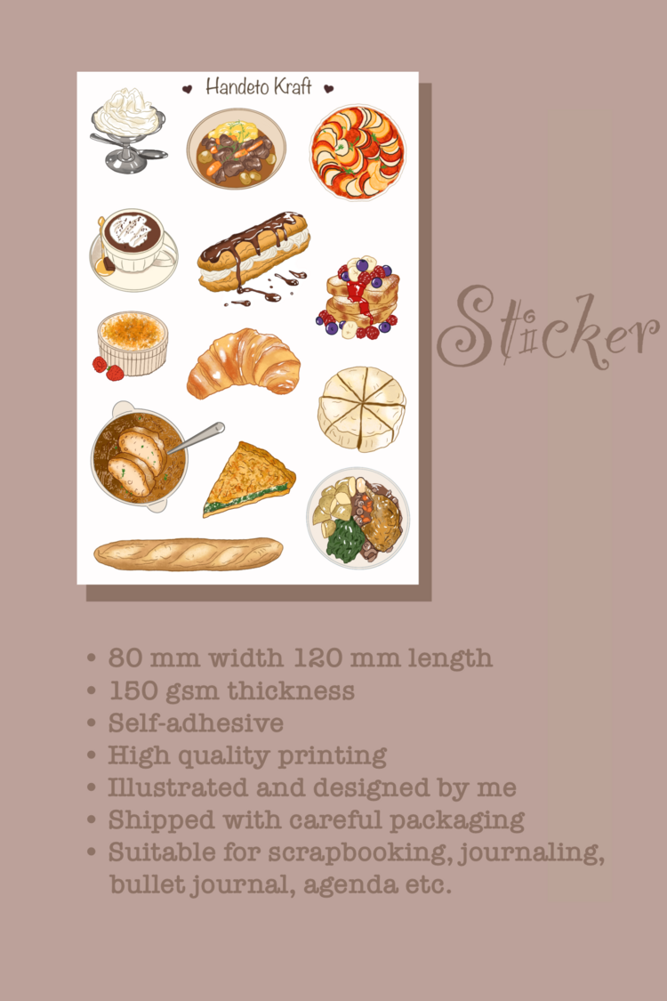 Fransız Yemekleri Sticker, Planner Etiket, Çıkartma, Scrapbook, Journal Sticker