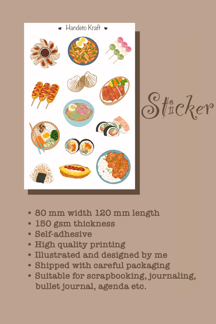 Asya Yemekleri Sticker, Planner Etiket, Çıkartma, Scrapbook, Journal Sticker