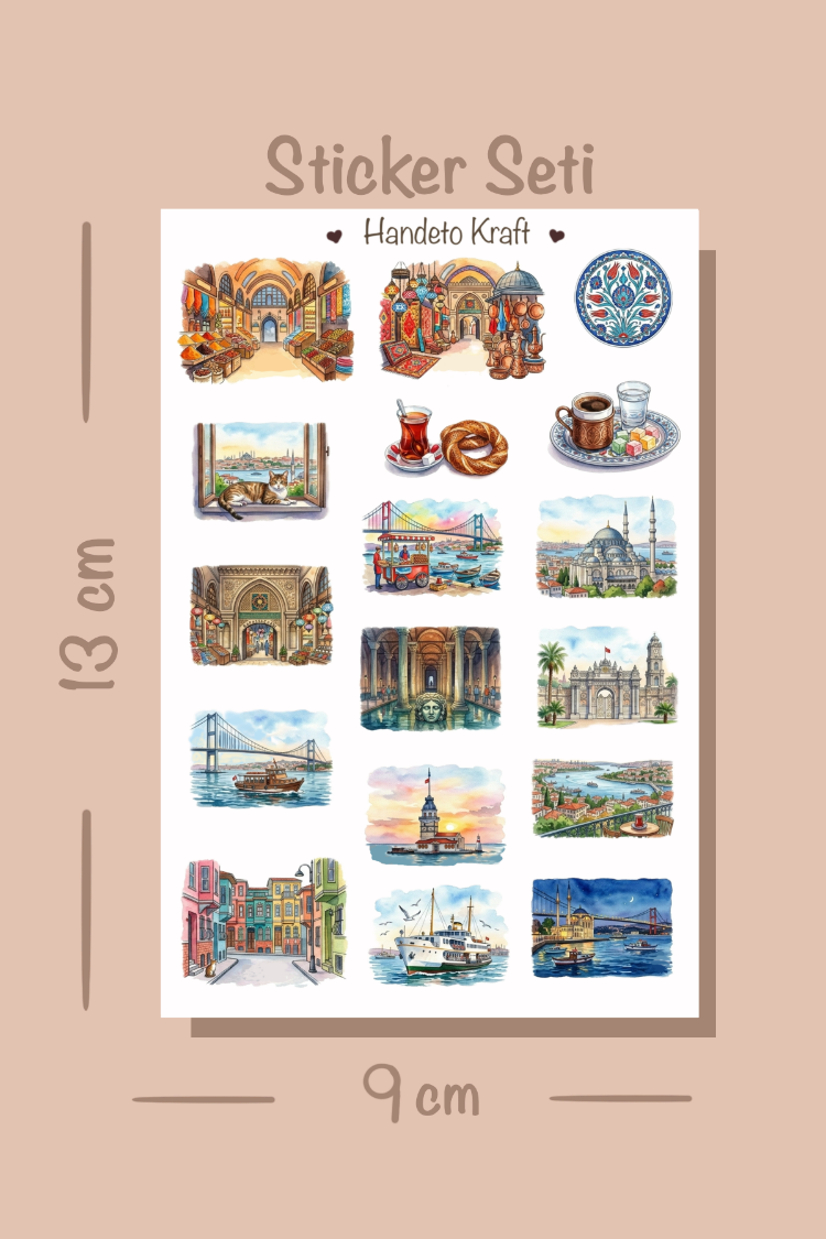 4'lü İstanbul Temalı Sticker Seti, Planner Etiket, Çıkartma, Çoklu Sticker, Journal Sticker
