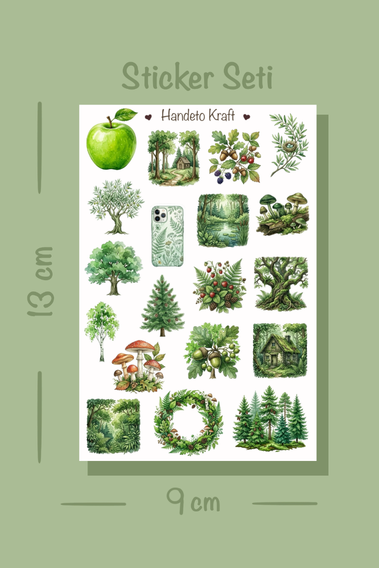 4'lü Green Aesthetic Sticker Seti, Planner Etiket, Çıkartma, Çoklu Sticker, Journal Sticker