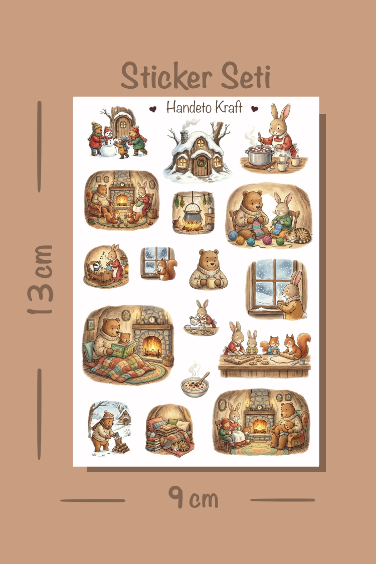 4'lü Cozy Animal Sticker Seti, Planner Etiket, Çıkartma, Çoklu Sticker, Journal Sticker