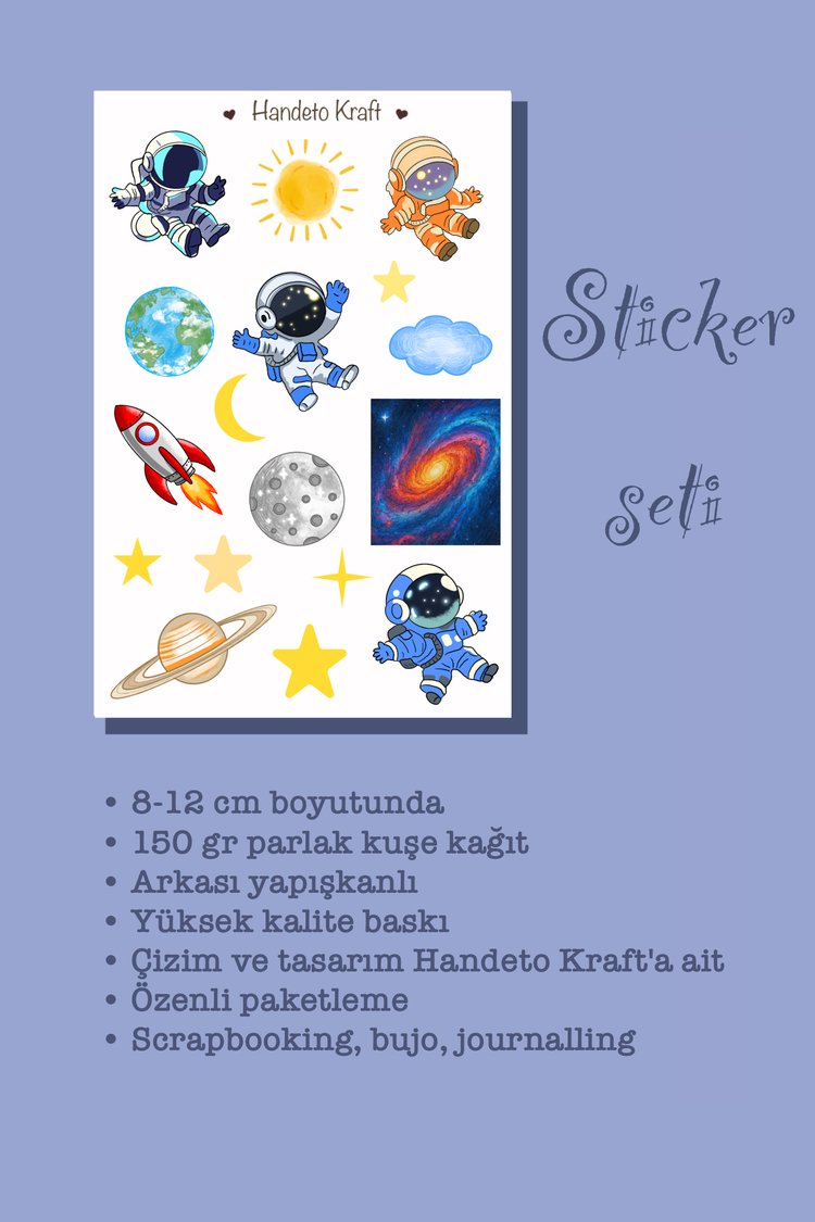 Astronot ve uzay sticker, Planner Etiket, Çıkartma, Scrapbook, Journal Sticker, Stikır, Stiker