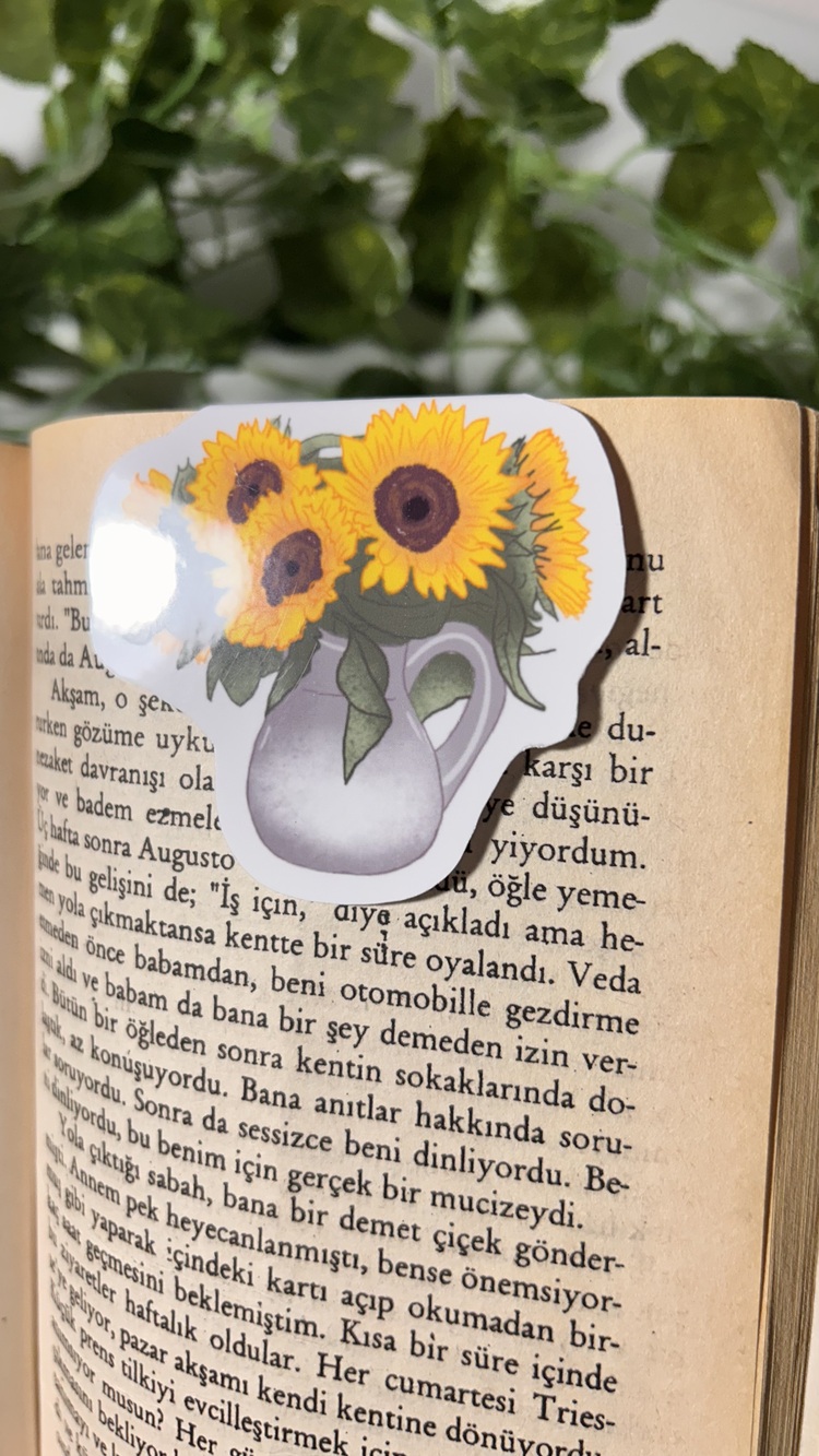 Saksıda ayçiçeği temalı mıknatıslı kitap ayracı