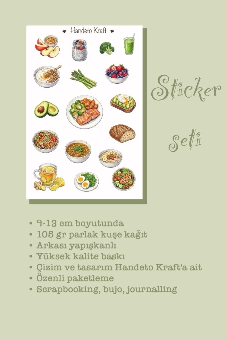 Sağlıklı Yemek Sticker Seti Çıkartma Scrapbook Bullet Journal Etiket Ajanda