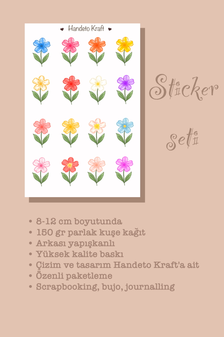 Çiçek Sticker, Planner Etiket, Çıkartma, Scrapbook, Journal Sticker, Stikır, Stiker