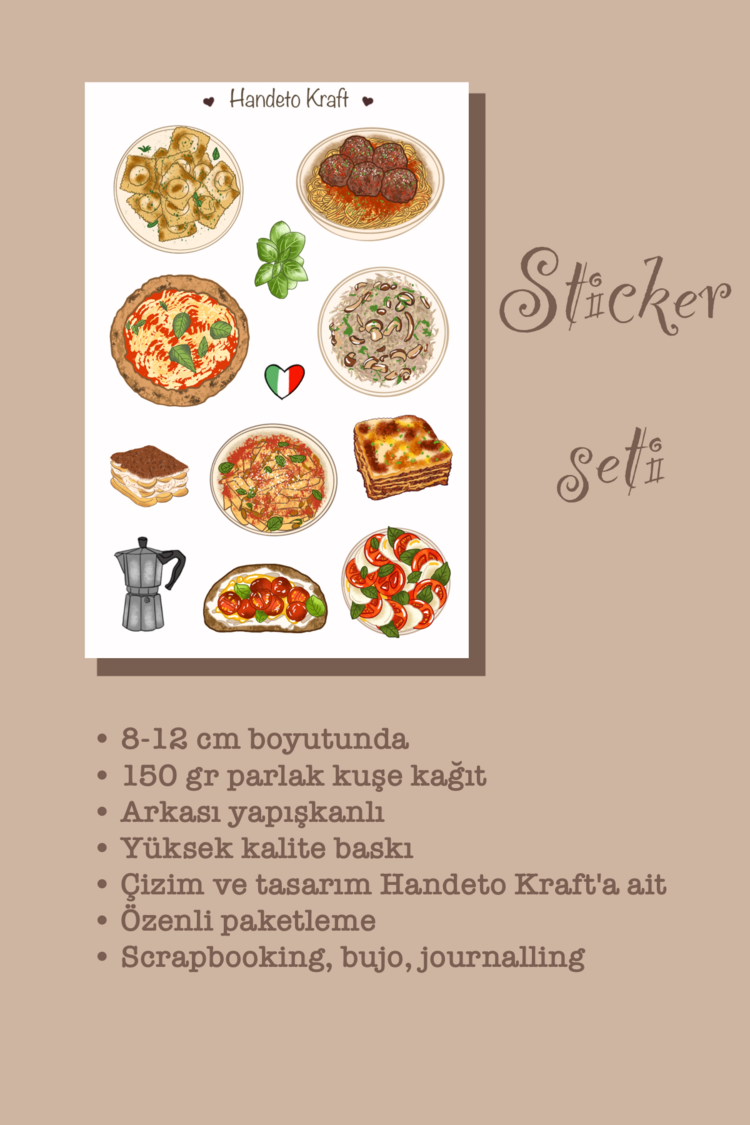8li Dünya Yemekleri Sticker Seti, Planner Etiket, Çıkartma, Çoklu Sticker, Journal Sticker