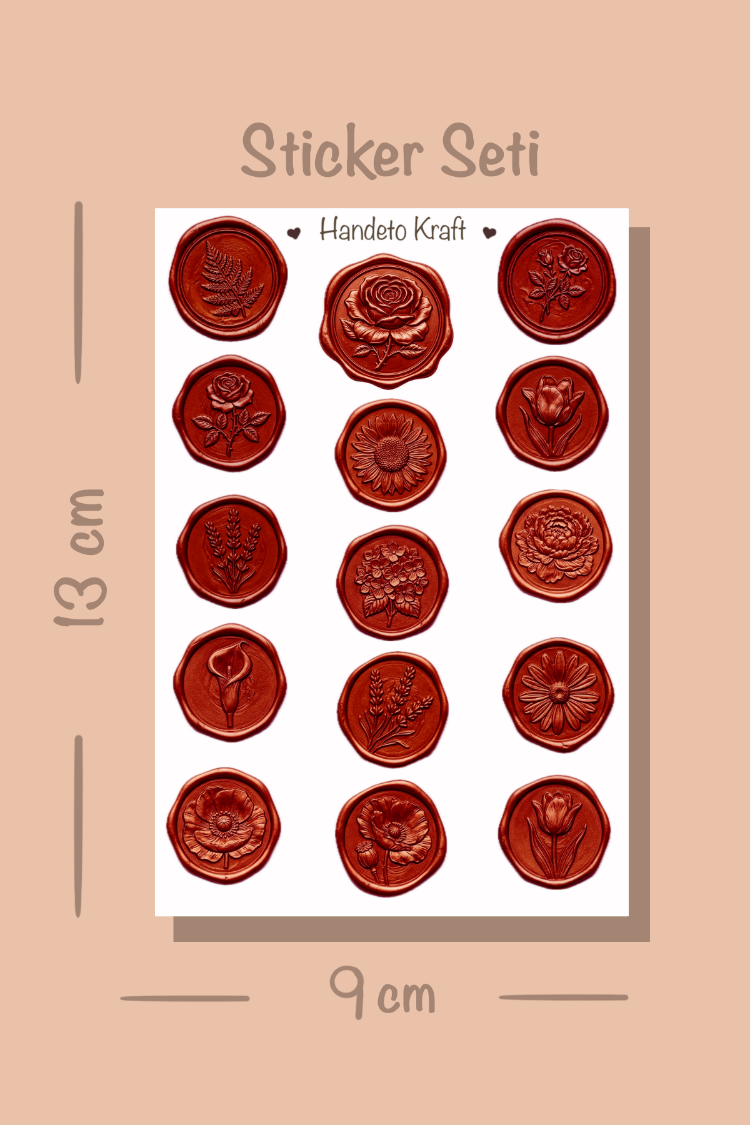 4'lü Mum Mühür Görünümlü Bordo Gold Desen Sticker Seti Bullet Journal Scrapbook Paketleme