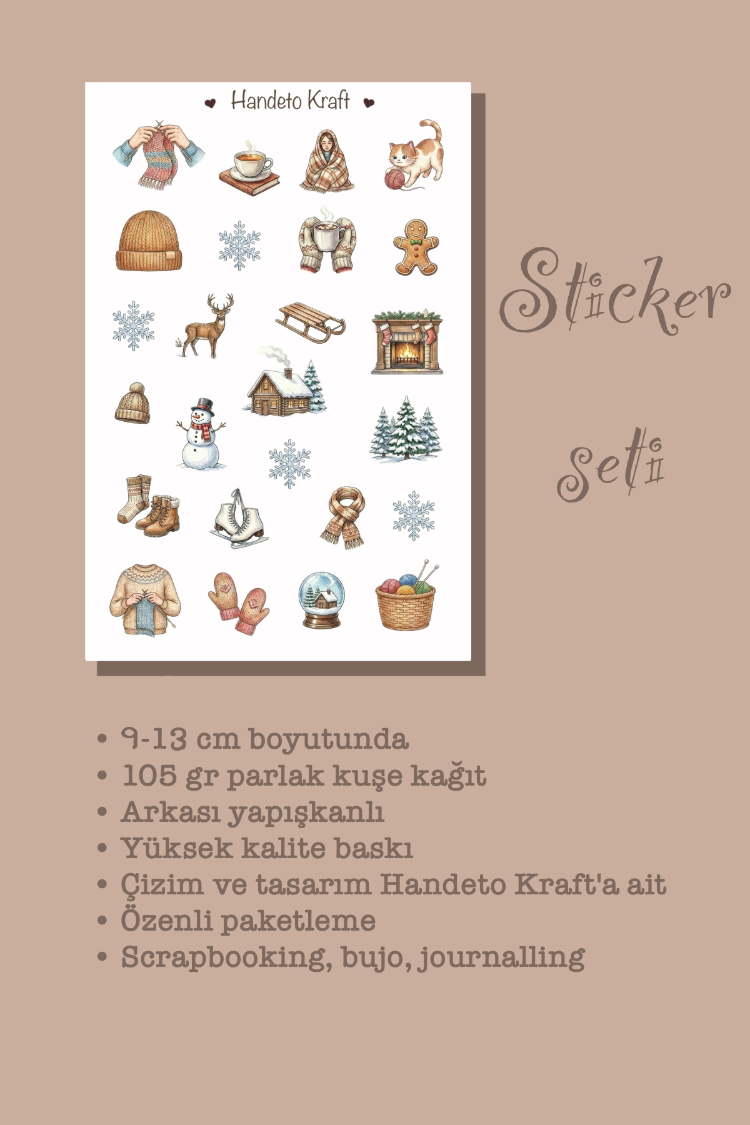 Örgü ve Kış Temalı Sticker Seti Çıkartma Scrapbook Bullet Journal