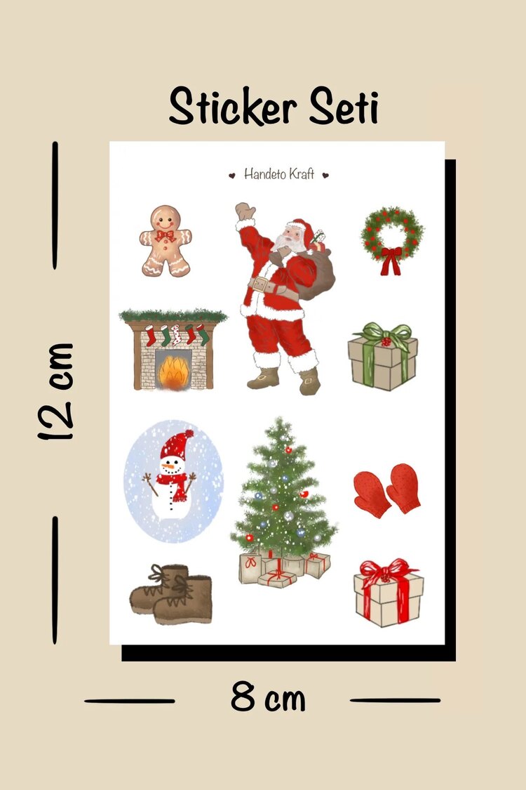 Vintage Çoklu Sticker Seti, 4lü sticker, Noel sticker, 8x12 cm, çıkartma, bujo, etiket