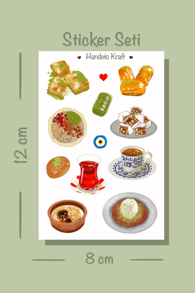 Türk tatlıları temalı Sticker Seti, 8x12 cm, çıkartma, bullet journal, scrapbook, kolaj