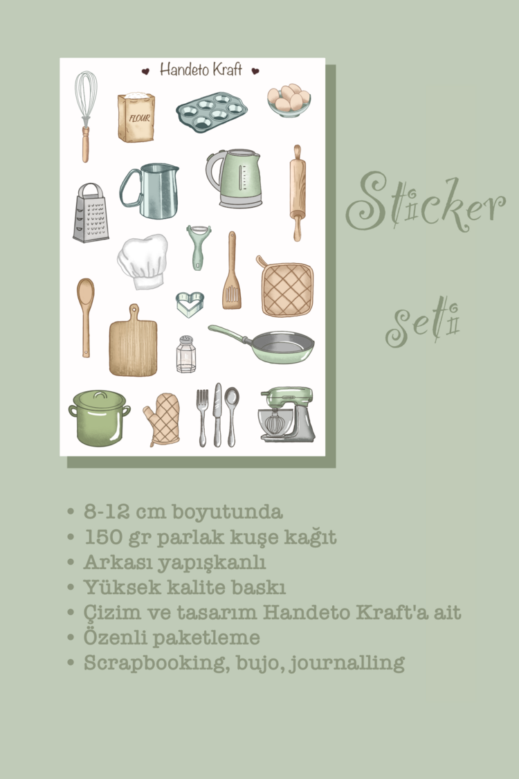 Mutfak Sticker Seti, Planner Etiket, Çıkartma, Scrapbook, Journal Sticker