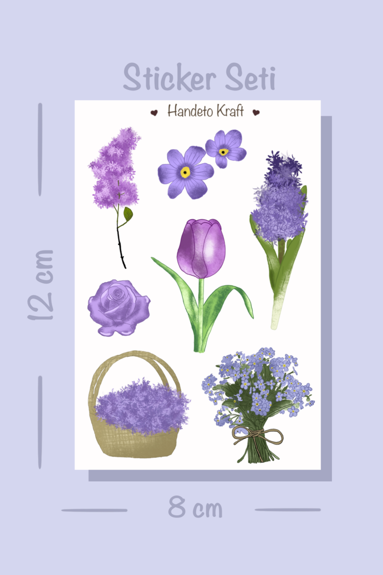 Çiçek temalı 4lü Çoklu Sticker Seti, 8x12 cm, çıkartma, bullet journal, scrapbook, etiket