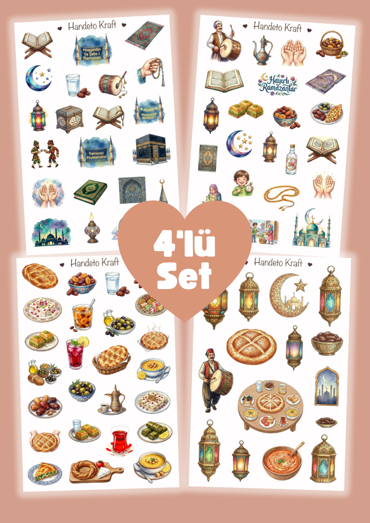 4'lü Ramazan Temalı Sticker Seti, Planner Etiket, Çıkartma, Çoklu Sticker, Journal Sticker
