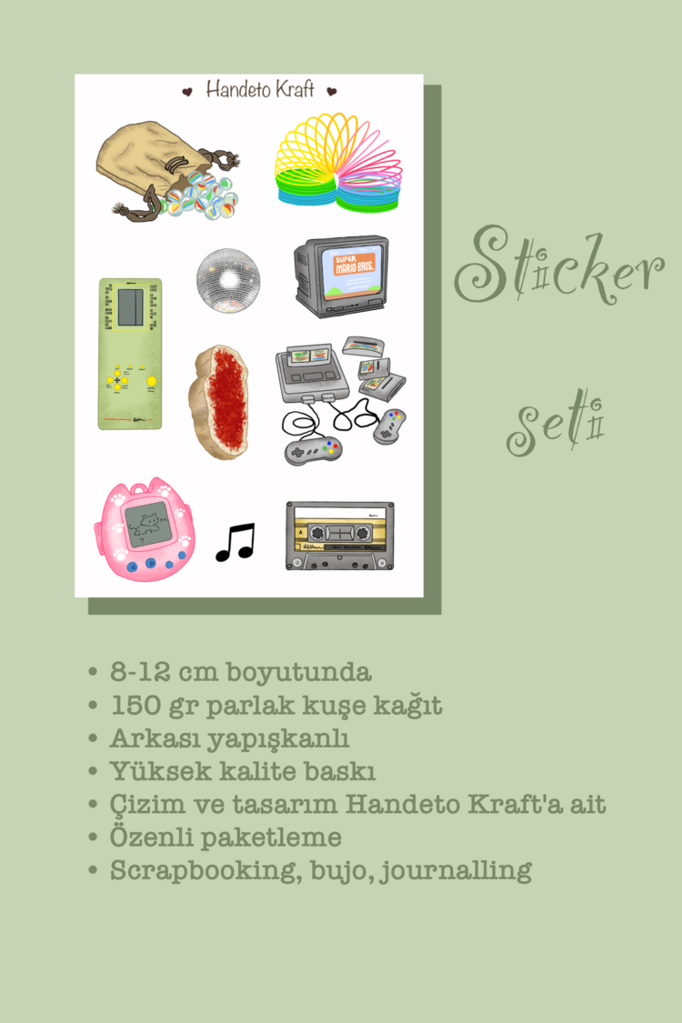 Doksanlar sticker seti, 90lar sticker, 8x12 cm, çıkartma, bullet journal, scrapbook, kolaj, etiket