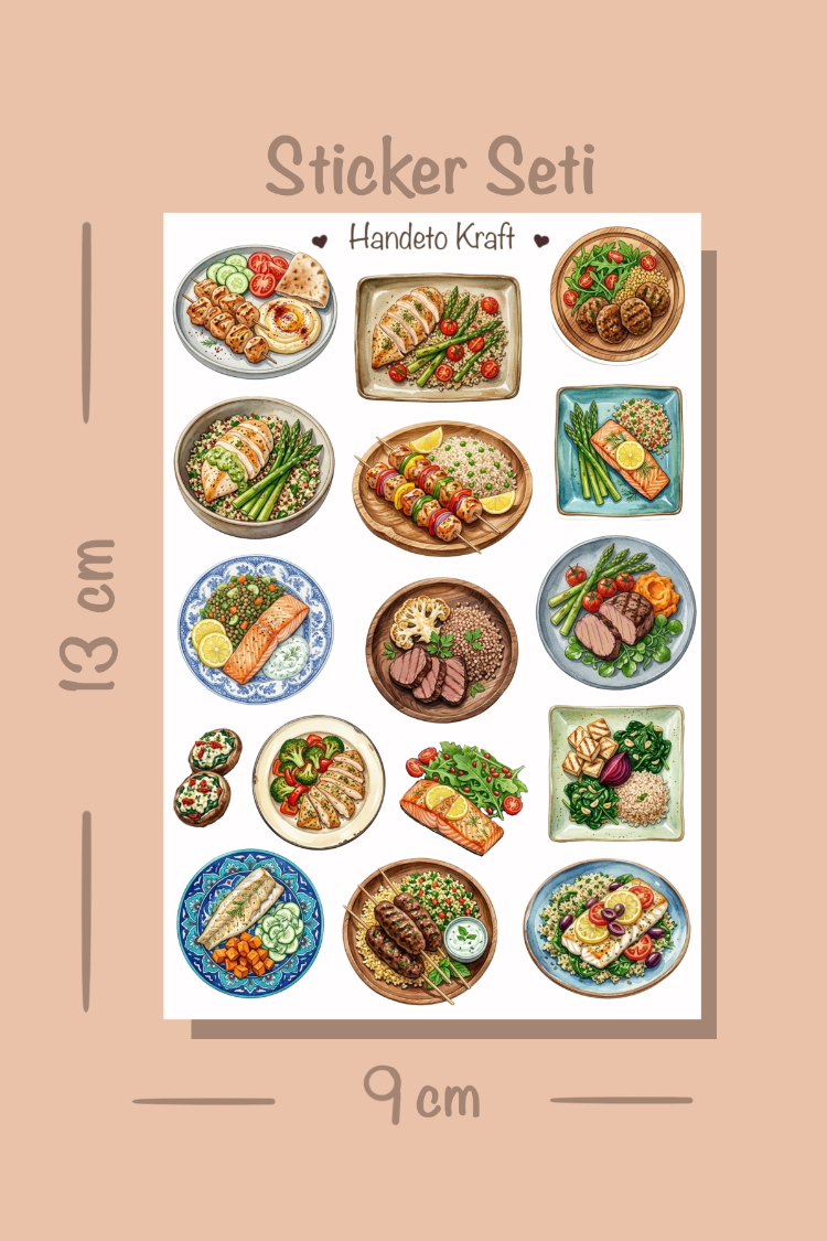 8'lü Sağlıklı Yemekler ve Diyet Sticker Seti, Planner Etiket, Çıkartma, Ajanda Sticker